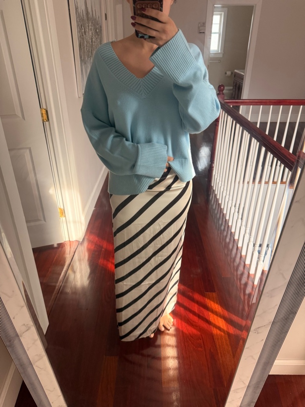 ASOS Black & Cream Diagonal Stripe Maxi Skirt